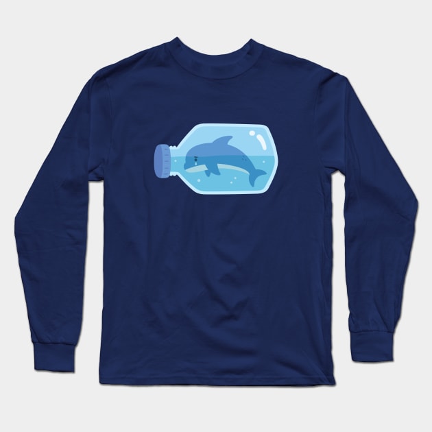 Sad Dolphin Trapped In Plastic Bottle Long Sleeve T-Shirt by rustydoodle